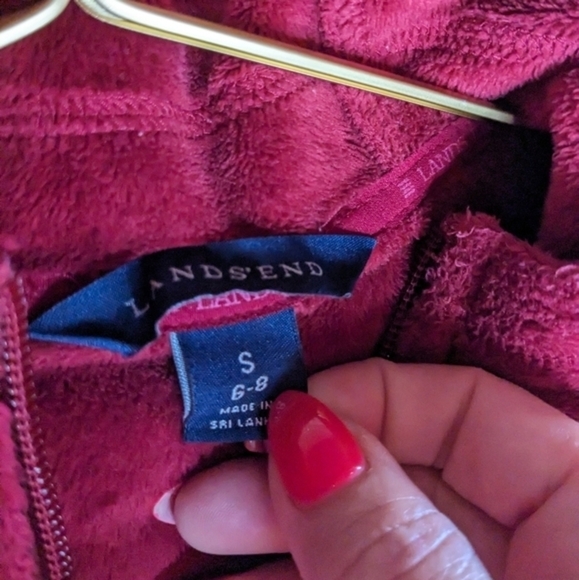 Lands' End Small Red Cozy Hooded Full Zip Sweater w/ Cinch Waist - Picture 4 of 10